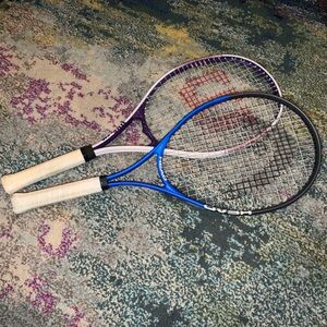 2 Tennis Rackets - Purple is Wilson and Blue is Head ContiQuest